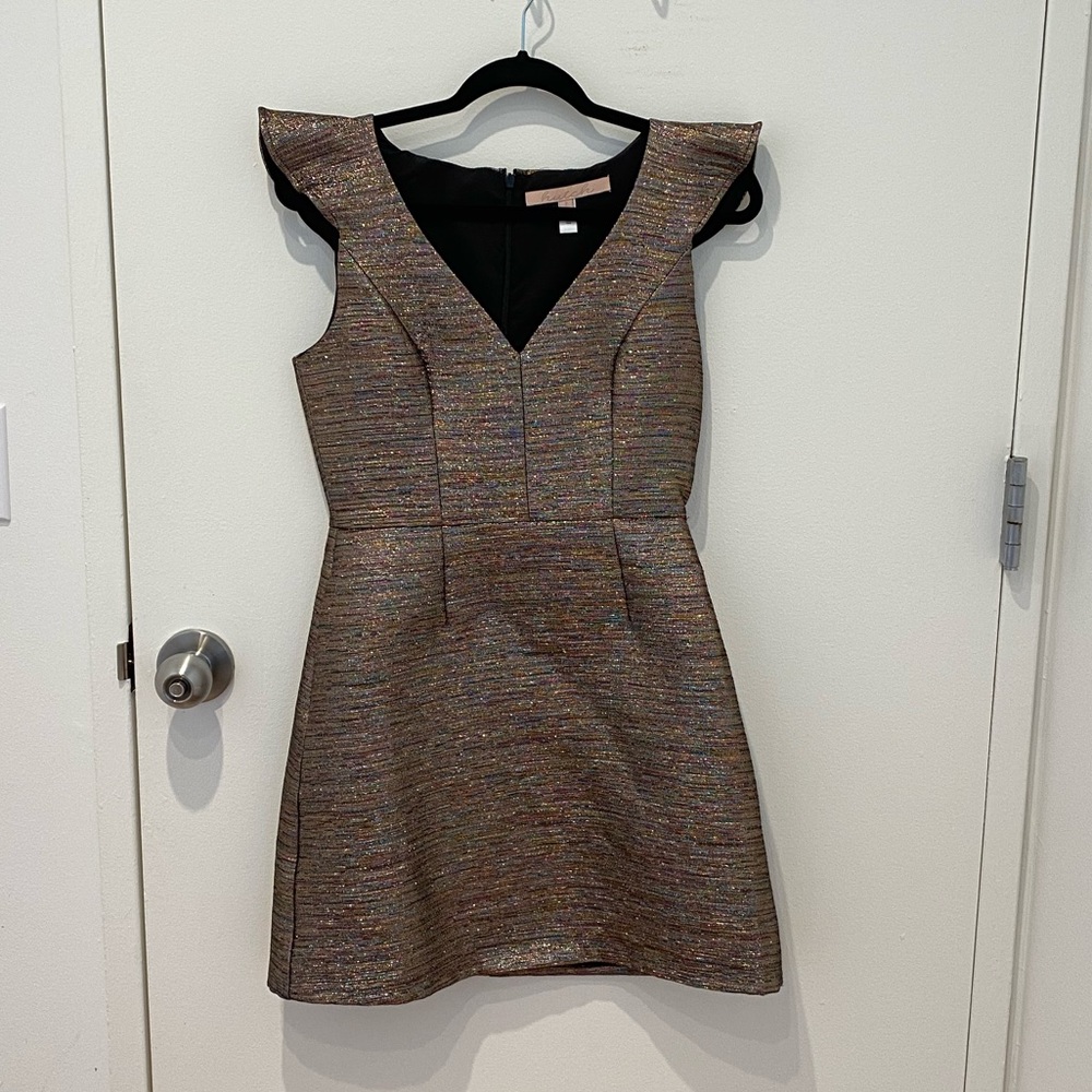 Metallic Anthropologie Dress w Flutter Sleeve
